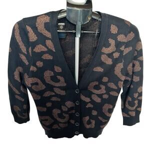 Takeout Black W/ Soft Pink Metallic Highlig Button Up Sweater CardiganWomen's L